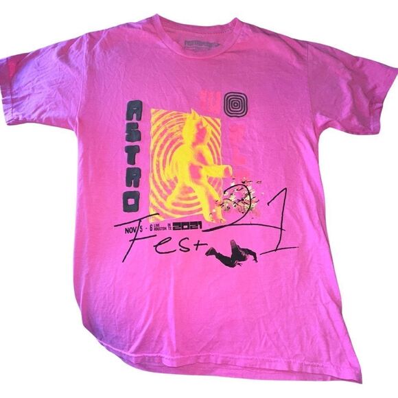 TRAVIS SCOTT Astroworld Festival 2021 Concert Merch Men T-Shirt Pink Size Med - Picture 1 of 8
